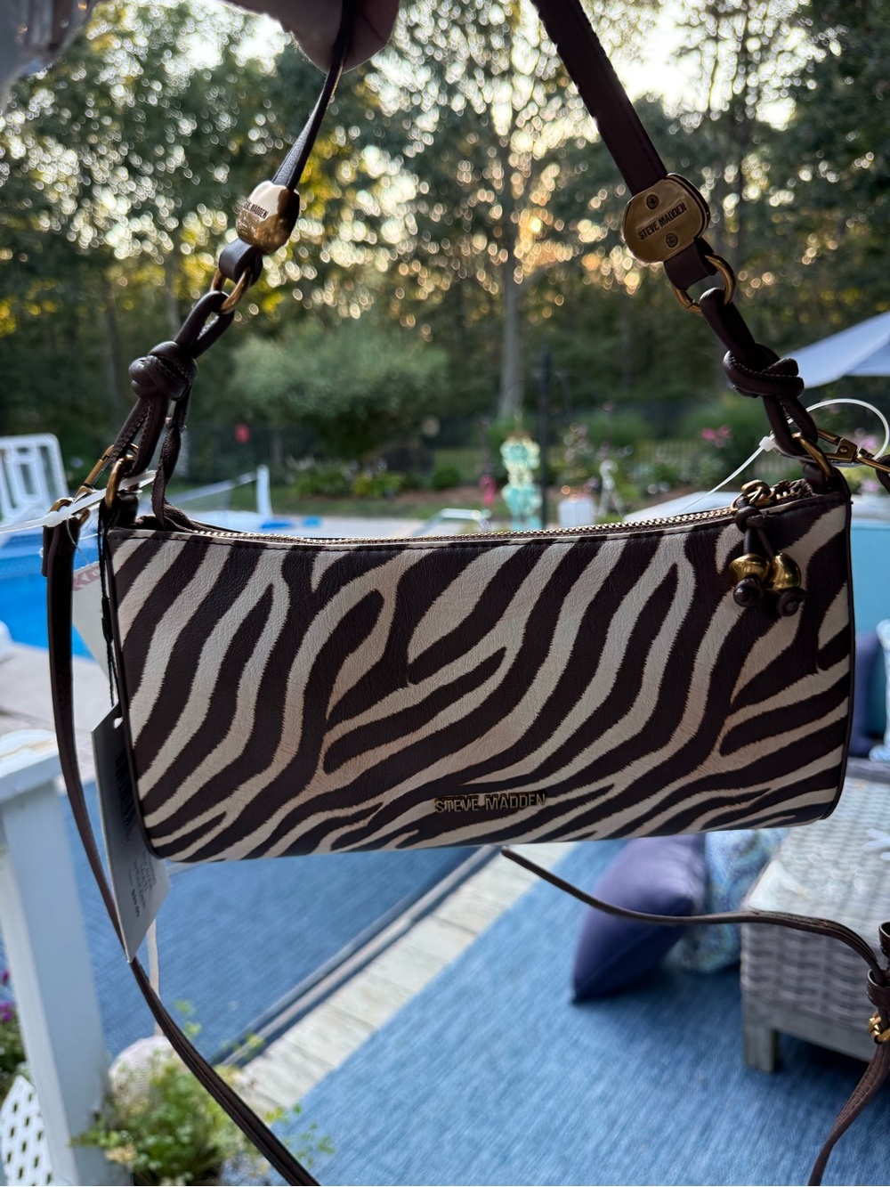 Steve Madden Zebra-Print Shoulder Bag in Black and Cream